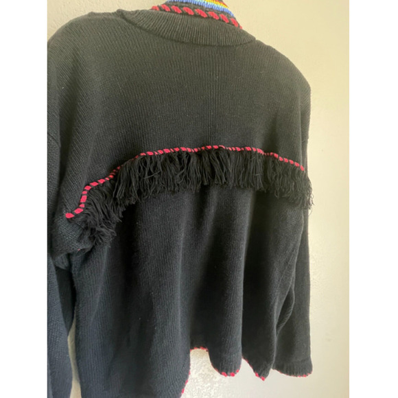 Vintage Victoria Jones Cardigan Heavily Beaded Indian Aztec Long Sleeve Black M - Picture 6 of 9